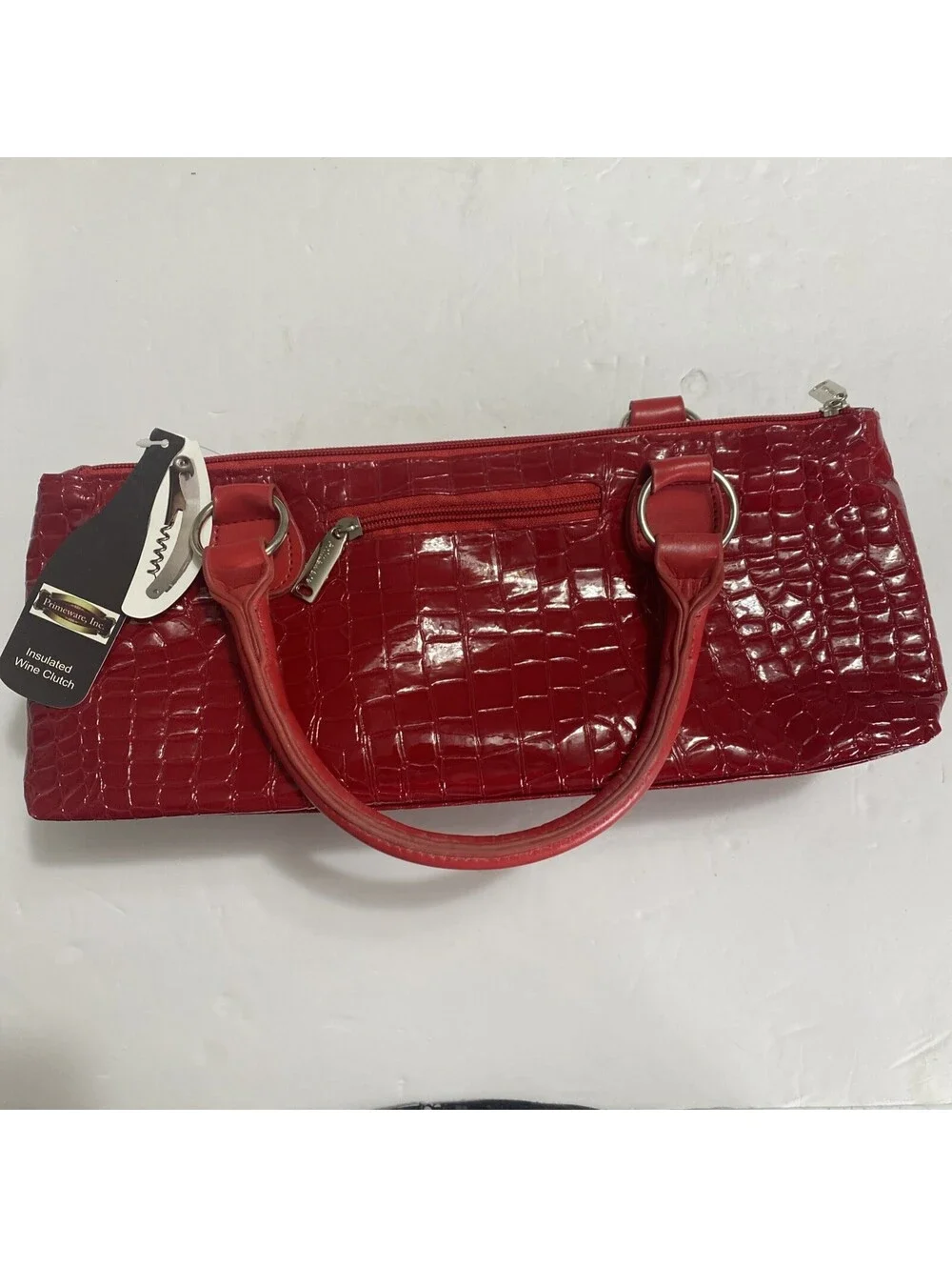 Primeware Insulated Bag Cooler Purse Red Wine Tote Red Alligator Print Silver In